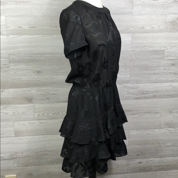 Cooper & Ella Phoebe Ruffled Black Dress Womens XS Short Sleeve Midi - Picture 5 of 16